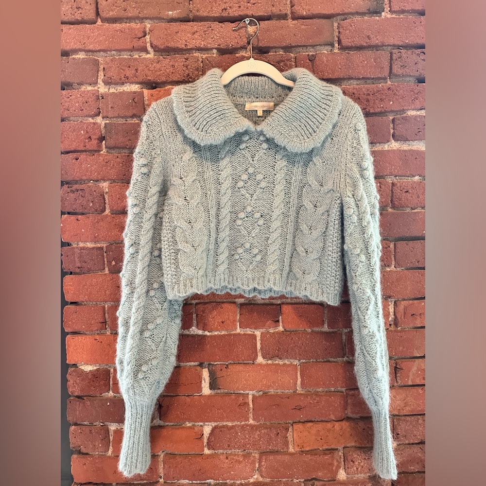 LoveShackFancy Berget Cropped Collared Sweater